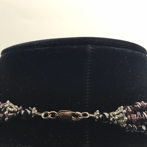 Sterling Silver 4 Strand Garnet Chip Necklace - Picture 4 of 8